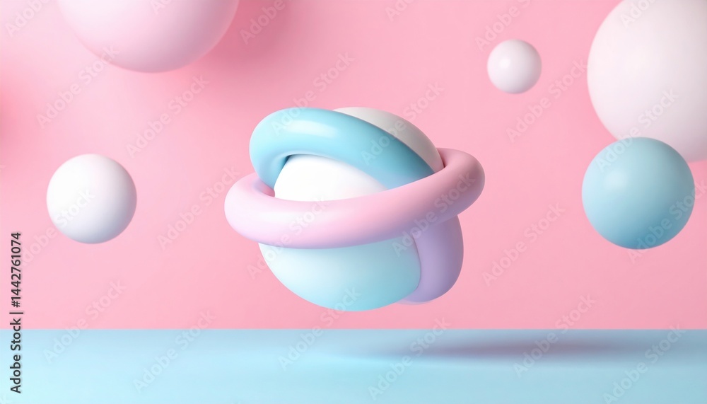 Aufkleber floating colorful abstract shapes digital art minimalist design soft pink background studio renderin