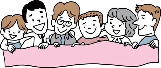 横断幕を持つ人々