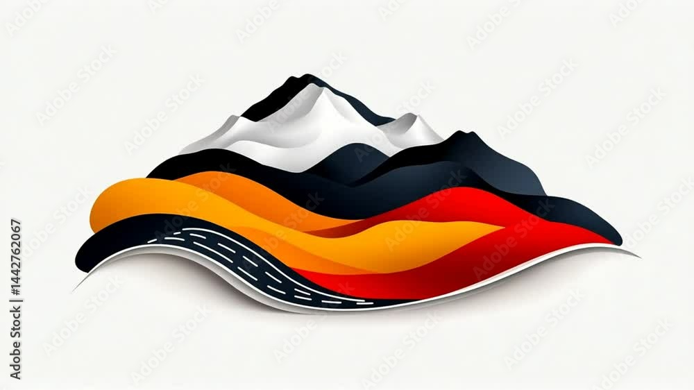 Poster abstract mountain landscape with stylized waves and vibrant color palette for use in creative projec