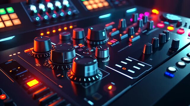 Modern audio mixing console close-up