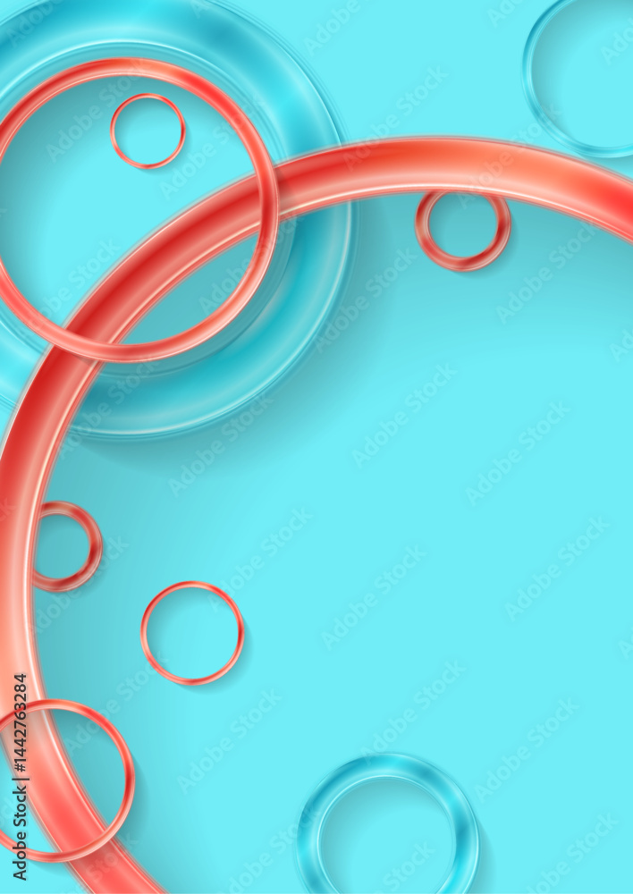 Poster contrast blue and pink geometric abstract background with glossy circles. modern pastel minimal vect