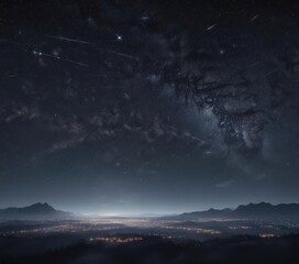 Naklejka premium Vast, star-studded midnight sky; countless glittering points of light , universe, starfield