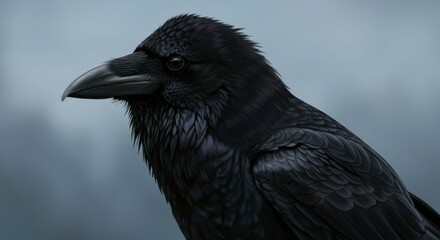 Fototapeta premium Raven portrait, detailed feathers (1)