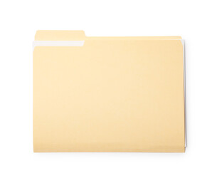 One paper file folder isolated on white, top view