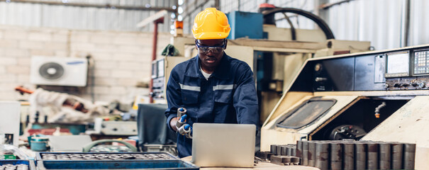 Workers Factory or Engineering work at factory site check up machine or products in site. Foreman...