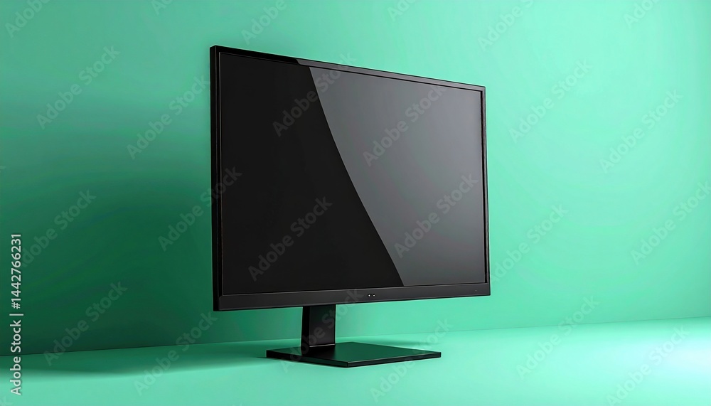 Poster modern computer monitor setup home office still life image minimalist environment side view technolo