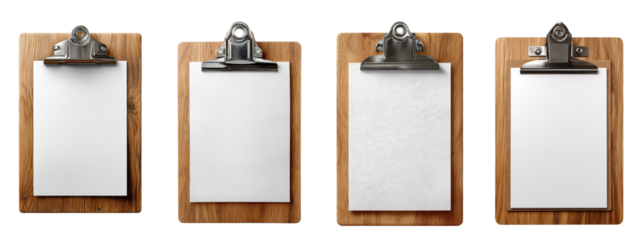 Wooden Clipboard with Metal Clip Displaying Blank Sheets on Table
