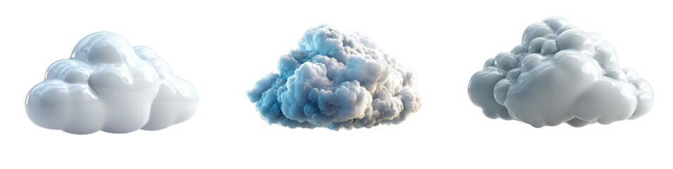 Soft White Puffy Clouds in Various Shapes on Isolated Background