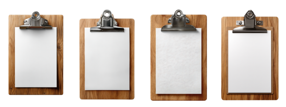 Wooden Clipboard with Metal Clip Displaying Blank Sheets on Table