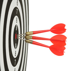 Targeting. Dart board with arrows isolated on white
