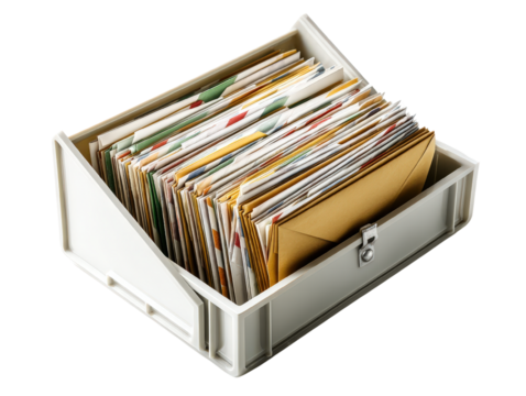 Organized Mail Inbox with Stacked Letters in a Tray - Powered by Adobe