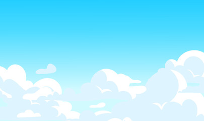 Sky with Clouds illustration in flat style background. Cloudy vector cartoon illustration in blue color. Nature abstract wallpaper.