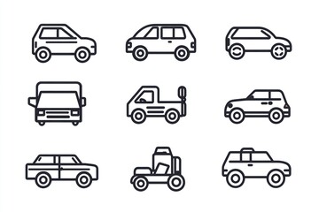 Obraz premium Vehicle icons, transportation, various types, white background, website design