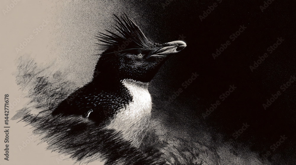 Poster rockhopper penguin sketch in vector art style.