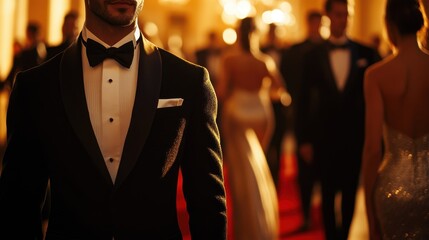 Elegant evening gala with fashionable attendees in formal wear