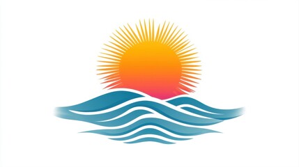 Vibrant Sunrise Over Gentle Waves with Radiant Sun and Colorful Sky in Minimalist Design for Nature Lovers