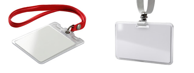 Blank Plastic ID Badge Holder with Red Lanyard and Horizontal Cutout