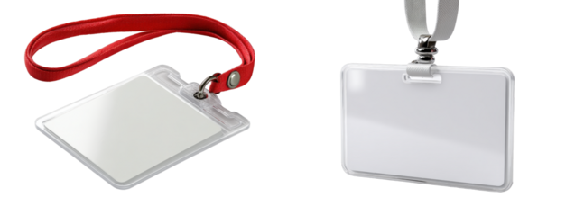 Blank Plastic ID Badge Holder with Red Lanyard and Horizontal Cutout