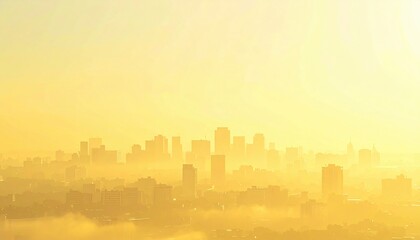 Fototapeta premium Golden sunrise over a city skyline urban landscape aerial view foggy atmosphere morning light for photography enthusiasts