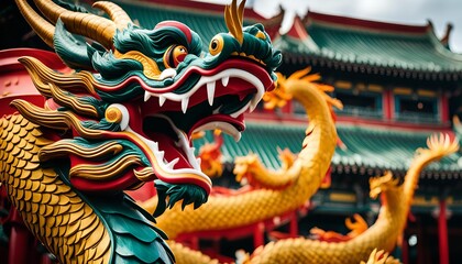 Fototapeta premium Dragon Statue at a Chinese Temple