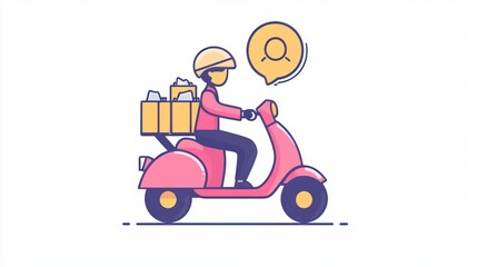 Delivery person on scooter, city background, fast service
