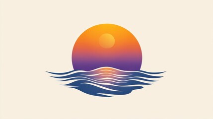 Beautiful Sunset Over Calm Ocean Waves with Gradient Colors of Orange, Pink, and Purple in a Minimalist Design