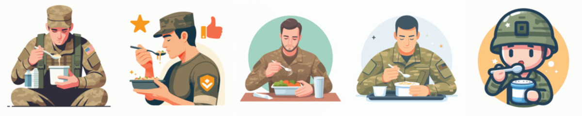 Vector of a soldier eating.