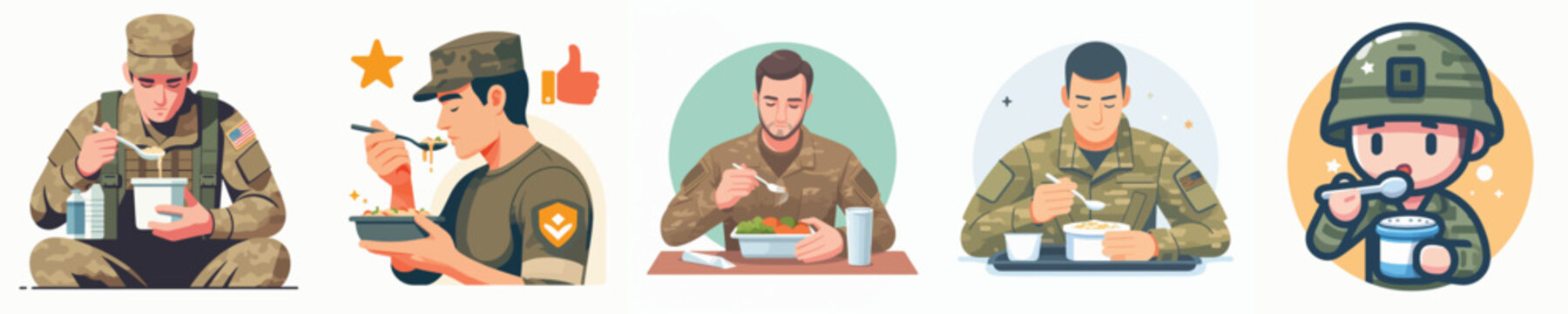 Vector of a soldier eating.