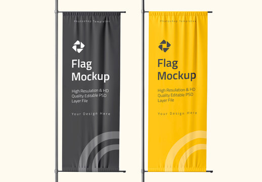 Two Vertical Flags Mockup