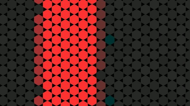 A striking geometric pattern featuring a vertical stripe of vibrant red hexagons against a dark honeycomb background. The hexagonal grid creates a molecular or technological aesthetic with precise str