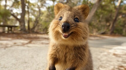 Obraz premium Smiling Quokka Portrait in Natural Habitat