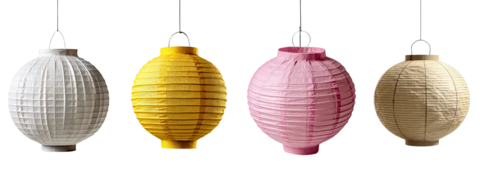 Colorful Hanging Paper Lanterns in Various Styles and Shapes