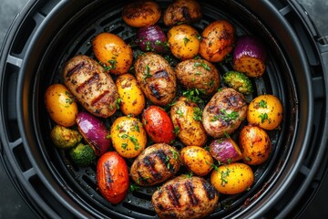 Grilled Vegetables and Potatoes in Air Fryer with Fresh Herbs