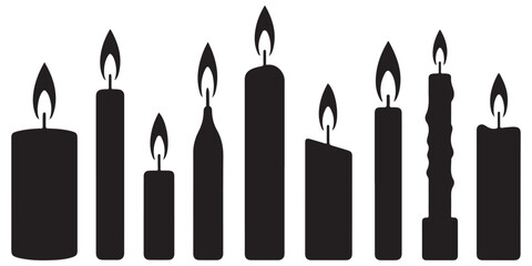 candles silhouettes black vector, candle for religion commemorative and party silhouettes icon