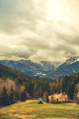Spectacular Mountain Landscape of Kranjska Gora, Slovenia – Snow-Capped Peaks, Colorful Autumn Forests, and Tranquil Atmosphere