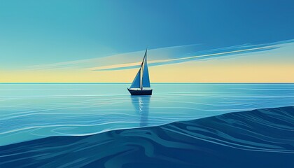sailboat in the sea on a background of blue sky minimalist sailing background generative ai