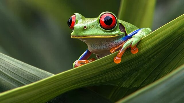 Red-Eyed Tree Frog on Lush Leaves (2)