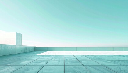Fototapeta premium Contemporary architectural space rooftop minimalist design urban environment wide angle view serenity concept