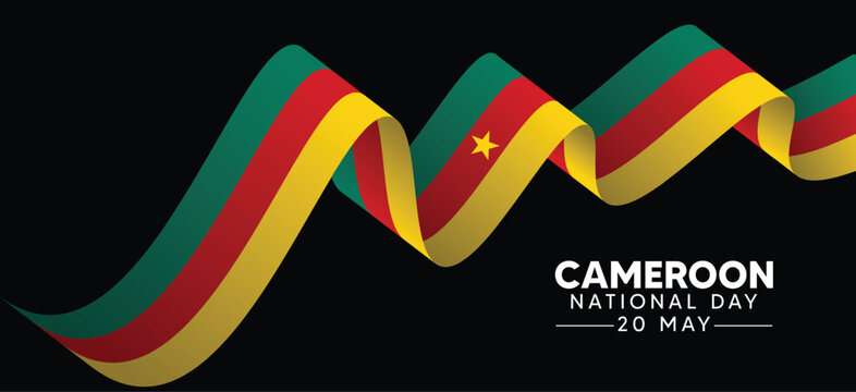 Cameroon flag ribbon Cameroon National Day 20 May vector poster