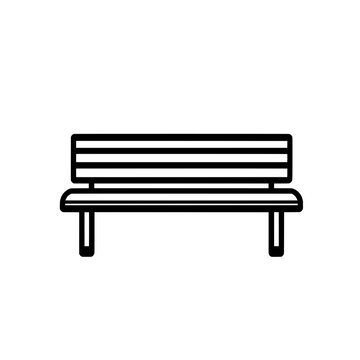 recommend clip art: Clean front-facing park bench icon in black lines representing public outdoor furniture.