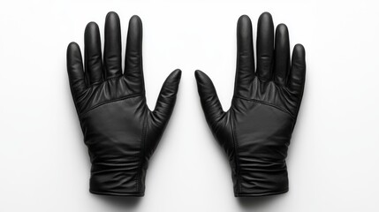 Stylish black leather gloves displayed flat on a white background, ideal for fashion promotions, winter collections, or advertisements