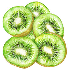 Fototapeta premium Stacked, sliced kiwis showcasing a vibrant green color and numerous seeds.