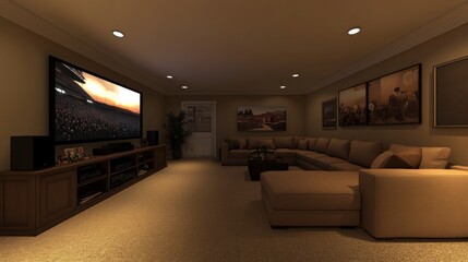 Comfortable Family Room Basement Conversion with Plush Sectional Sofa