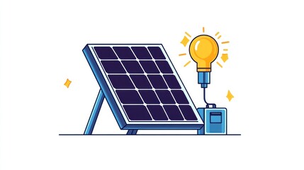 Solar panel generating clean energy powering a lightbulb.