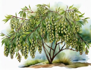 Obraz premium willow watercolor illustration isolated on transparent for art work