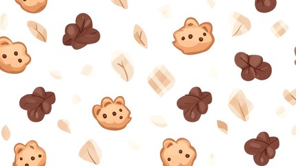 Scattered cookies, chocolate pieces, and flakes on white