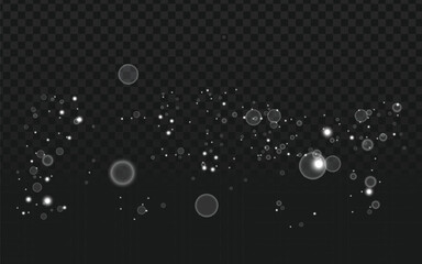 shining bokeh overlay background against a transparent dark checkered backdrop. There are numerous out-of-focus white and slightly gray circles of varying sizes, along with smaller, brighter white  © Infinity Focus