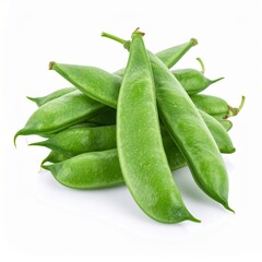 Fresh Green Peas in a Neat Stack on White Background