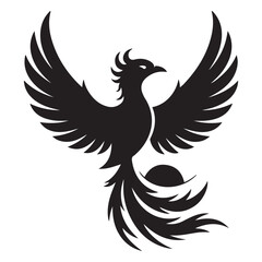 Obraz premium phoenix bird black silhouette vector, Simple Design vector icon with white background.