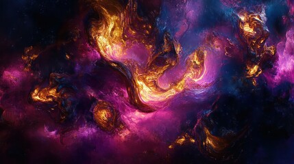 A vibrant cosmic scene with swirling colors and patterns resembling a nebula.